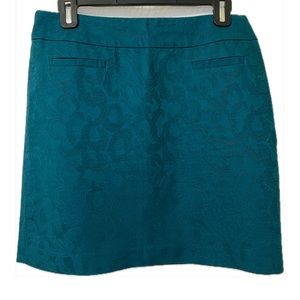 LOFT Slight A-Line Mini Skirt, Green Brocade Stitching, Size 6